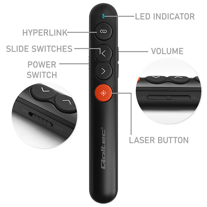 Qoltec Laserowy wskaźnik | Prezenter 4w1 | USB 3.0 | 2.4GHz | 30m - zdjęcie 5