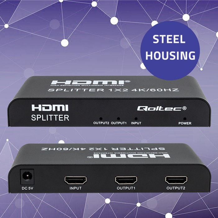 Qoltec Aktywny rozdzielacz Splitter 4 x HDMI 4K x 2K | 6Gb/s | 60Hz | High stability - zdjęcie 2
