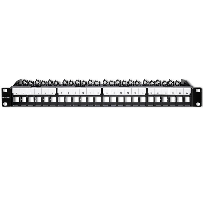 Qoltec Solidny stalowy Patch panel do szaf RACK 19'' | 24 porty | 1U | UTP | Czarny - zdjęcie 1