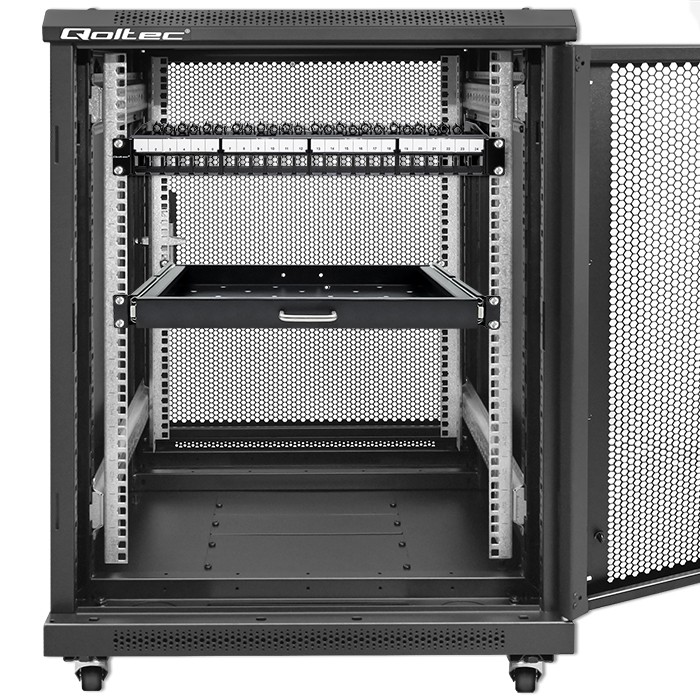 Qoltec Solidny stalowy Patch panel do szaf RACK 19'' | 24 porty | 1U | UTP | Czarny - zdjęcie 2