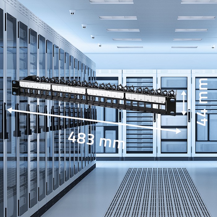 Qoltec Solidny stalowy Patch panel do szaf RACK 19'' | 24 porty | 1U | UTP | Czarny - zdjęcie 5