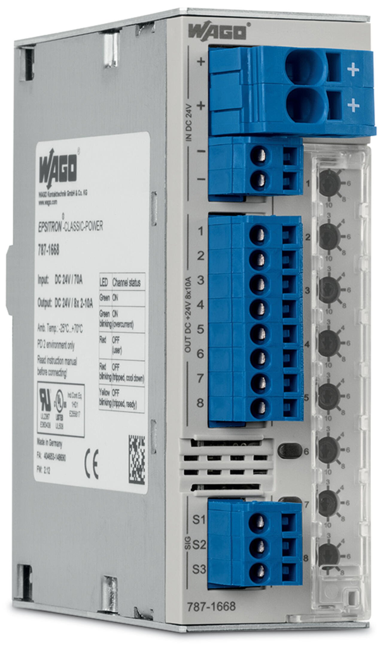 Elektroniczny wyłącznik nadprądowy; 8-kan.; napięcie wejściowe 24 V DC; konfig. 2 … 10 A; z możliwością komunikacji; 10,00 mm² - zdjęcie 1