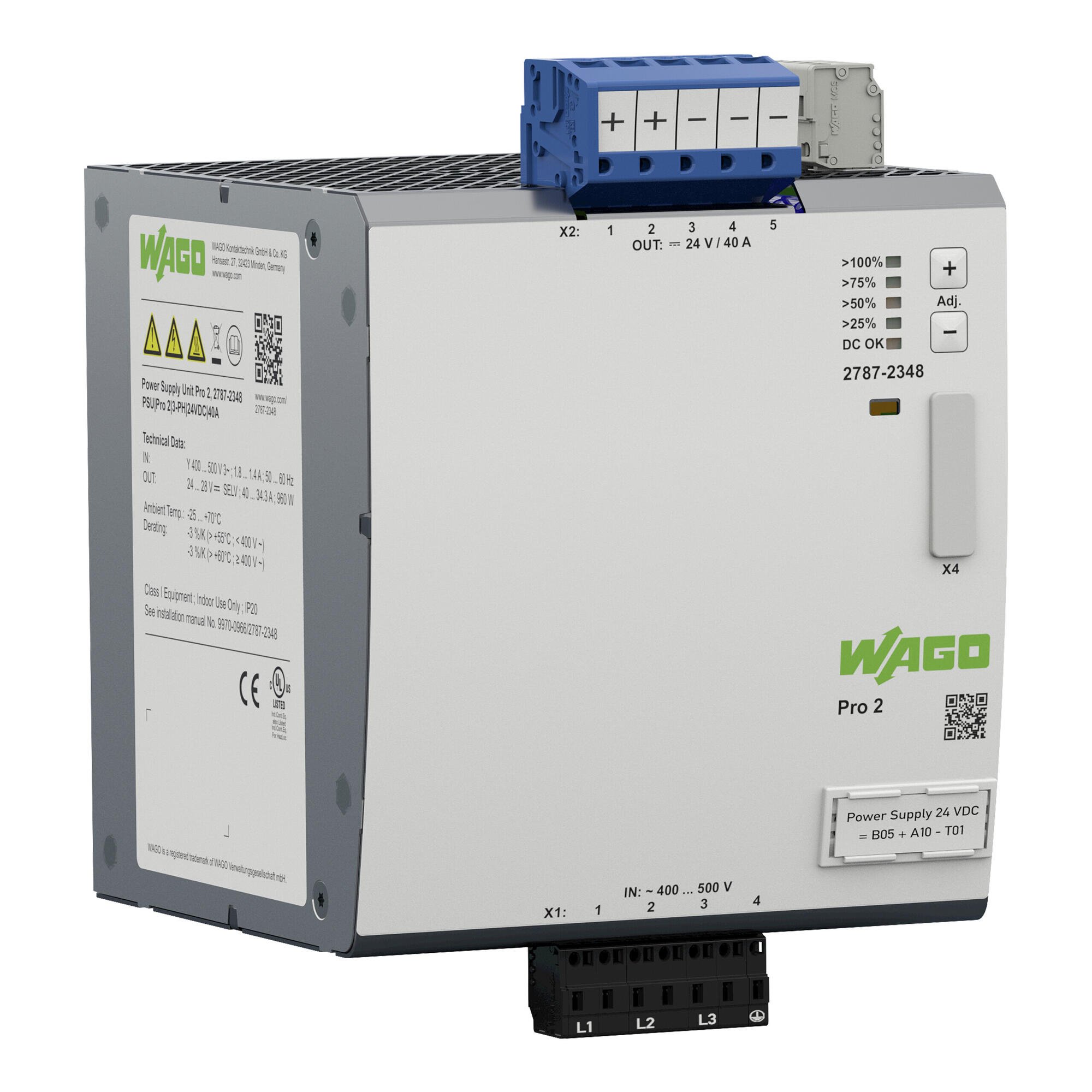 zasilacz; Pro 2; 3-fazowy; napięcie wyjściowe 24 V DC; prąd wyjściowy 40 A; TopBoost + PowerBoost; z możliwością komunikacji - zdjęcie 1