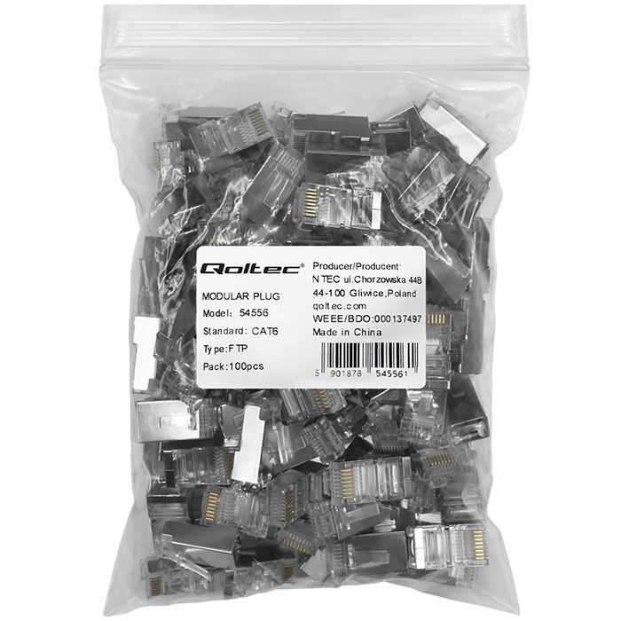 Qoltec Wtyk złącze modularne RJ45 | CAT6 | FTP | Pozłacane styki | 100 sztuk - zdjęcie 2