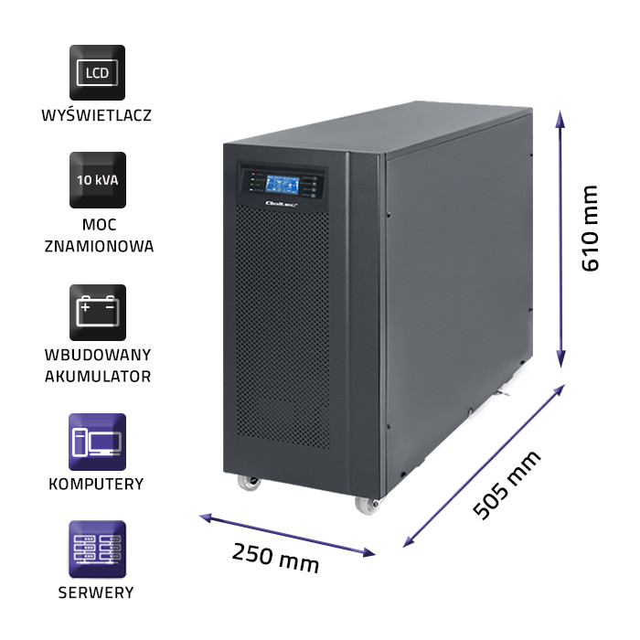 Qoltec Zasilacz awaryjny UPS On-line | Pure Sine Wave | 10kVA | 8kW | LCD | USB - zdjęcie 3
