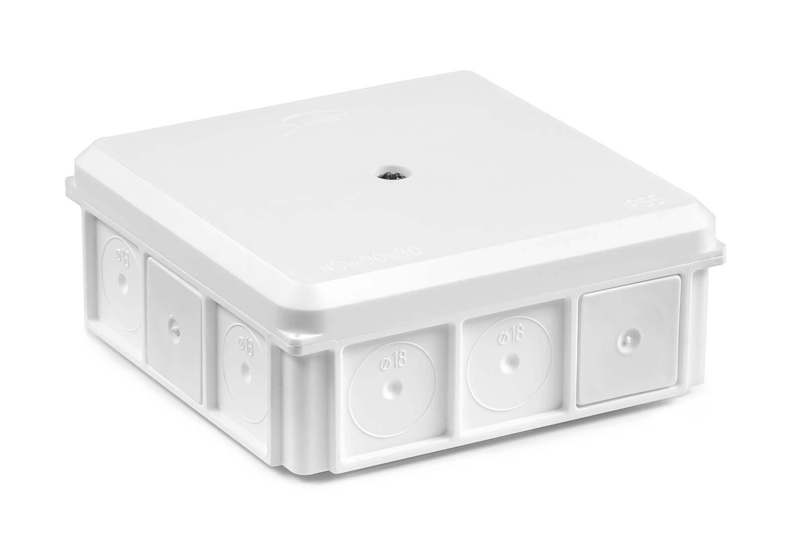 NSW90x90 biały - Puszka naścienna 90x90x37 mm, IP55, z dławnicami, z 1 wkrętem