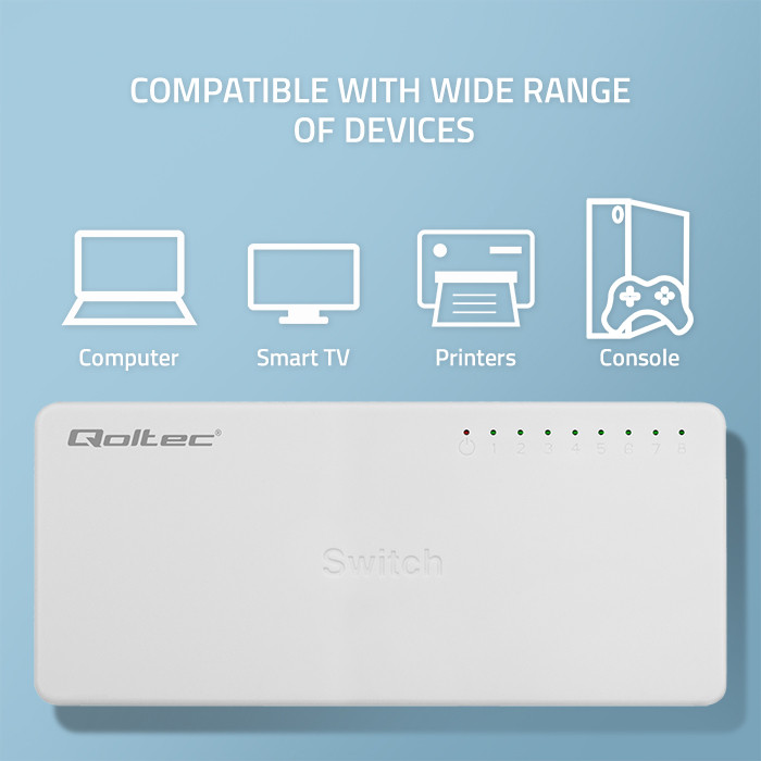 Qoltec SWITCH Przełącznik sieciowy 8 x port RJ45 | 1000Mbps | Fast Ethernet | LAN - zdjęcie 4