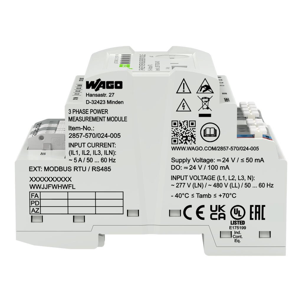 przetwornik pomiarowy mocy 3-fazowy; 3x277/480 V/5 A; MODBUS RTU; moduł wyjść dwustanowych; konfiguracja przy użyciu oprogramowania; napięcie zasilania 24 V DC - zdjęcie 2