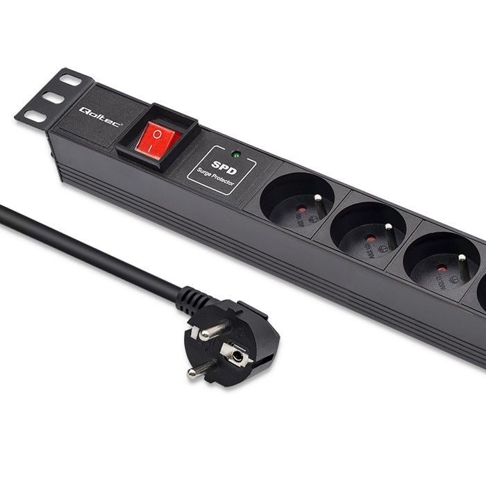 Qoltec Aluminiowa Listwa zasilająca PDU do RACK 19'' | 1U | 16A | 6xFRENCH | 1.8m - zdjęcie 1