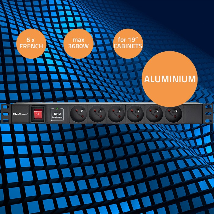 Qoltec Aluminiowa Listwa zasilająca PDU do RACK 19'' | 1U | 16A | 6xFRENCH | 1.8m - zdjęcie 3
