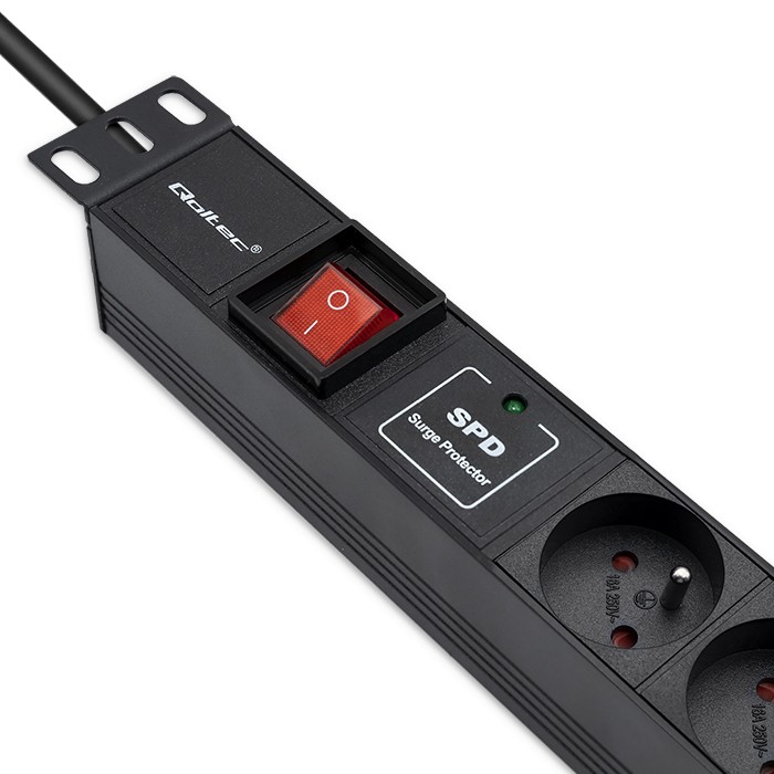 Qoltec Aluminiowa Listwa zasilająca PDU do RACK 19'' | 1U | 16A | 6xFRENCH | 1.8m - zdjęcie 6