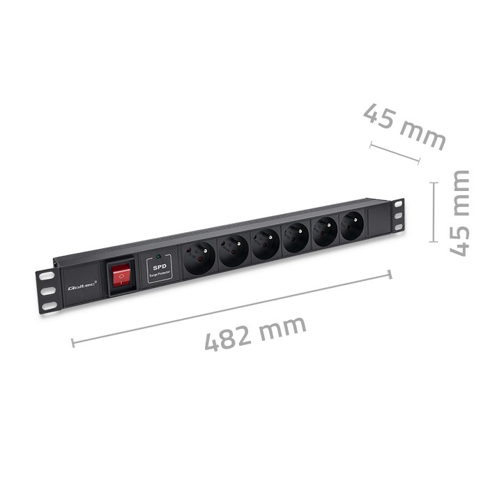 Qoltec Aluminiowa Listwa zasilająca PDU do RACK 19'' | 1U | 16A | 6xFRENCH | 1.8m - zdjęcie 9