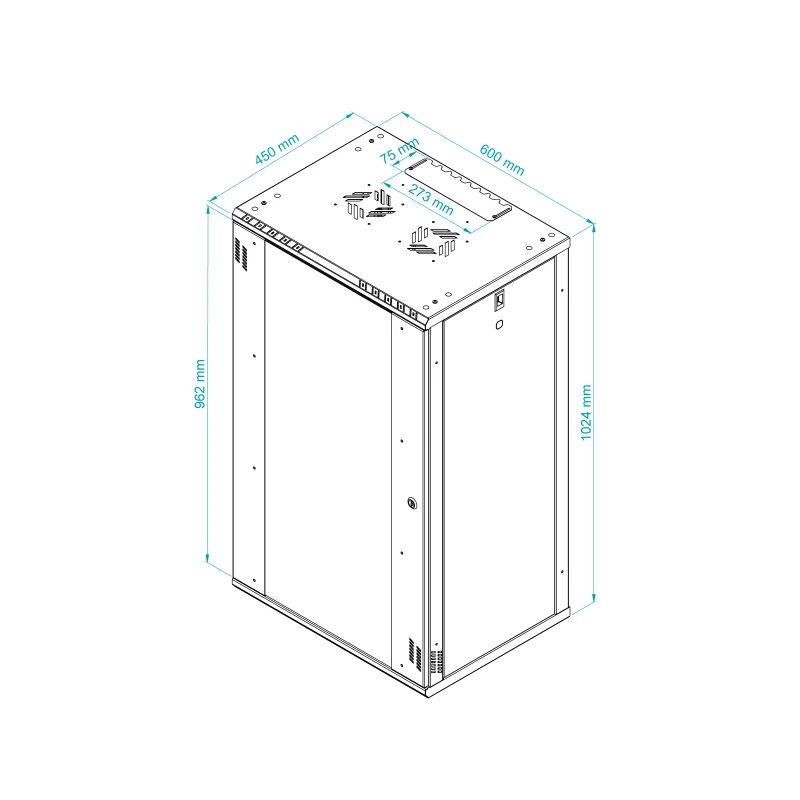 Szafa RACK 19" 21U 450 mm wisząca glass/black C series - zdjęcie 7