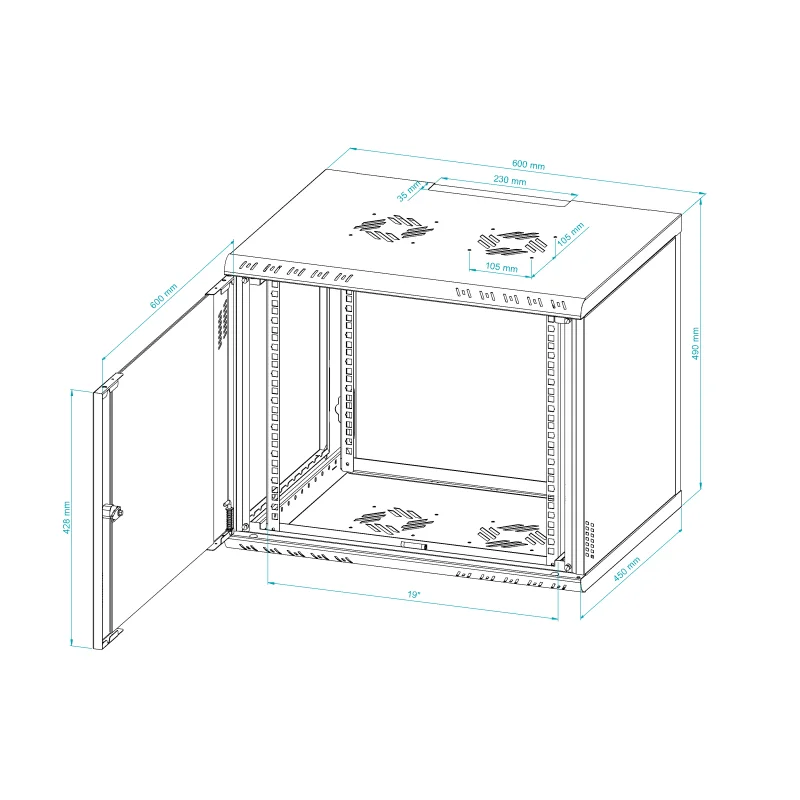 Szafa RACK 19" 9U 450 wisząca Professional szkło czarna - zdjęcie 12