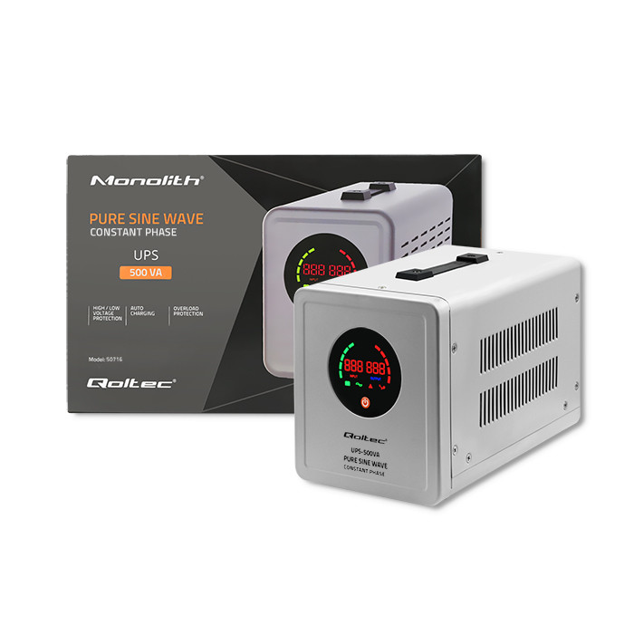 Qoltec Zasilacz awaryjny UPS 500VA/350 | Przetwornica 12/230V z AVR | SF | Sinus - zdjęcie 5