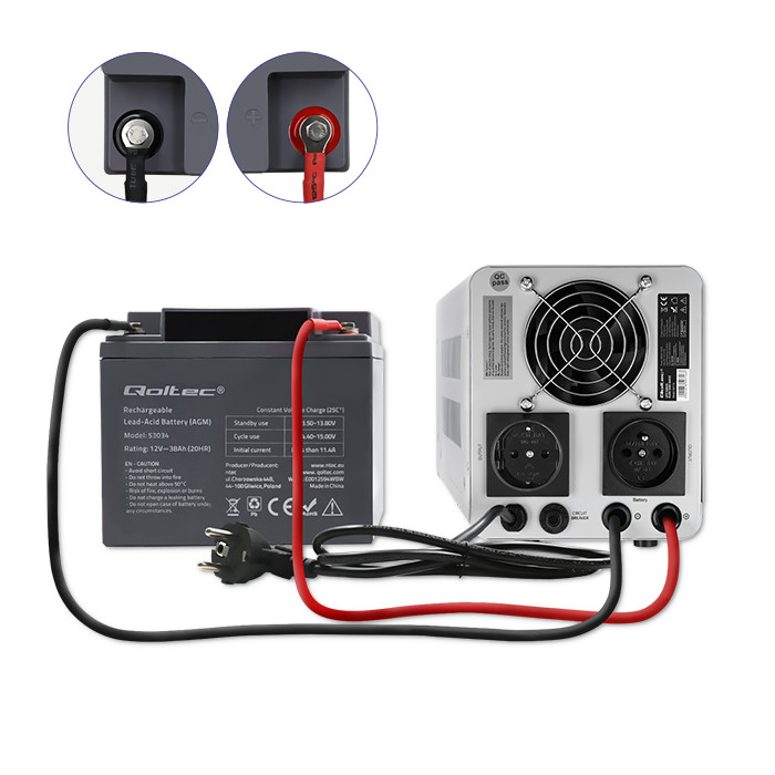 Qoltec Zasilacz awaryjny UPS 500VA/350 | Przetwornica 12/230V z AVR | SF | Sinus - zdjęcie 6