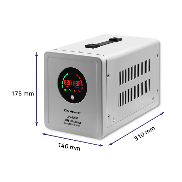 Qoltec Zasilacz awaryjny UPS 500VA/350 | Przetwornica 12/230V z AVR | SF | Sinus - zdjęcie 8