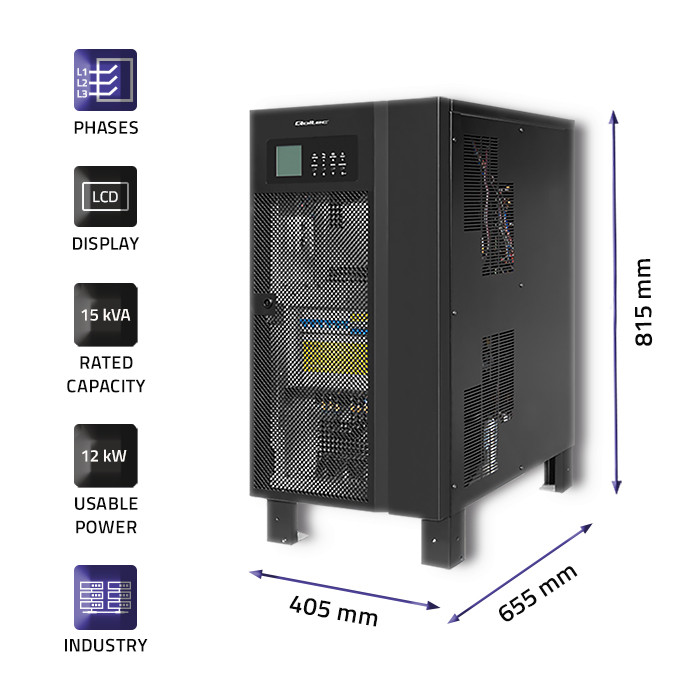 Qoltec Zasilacz awaryjny UPS 3-fazowy | 10kVA | 8kW | LCD - zdjęcie 3