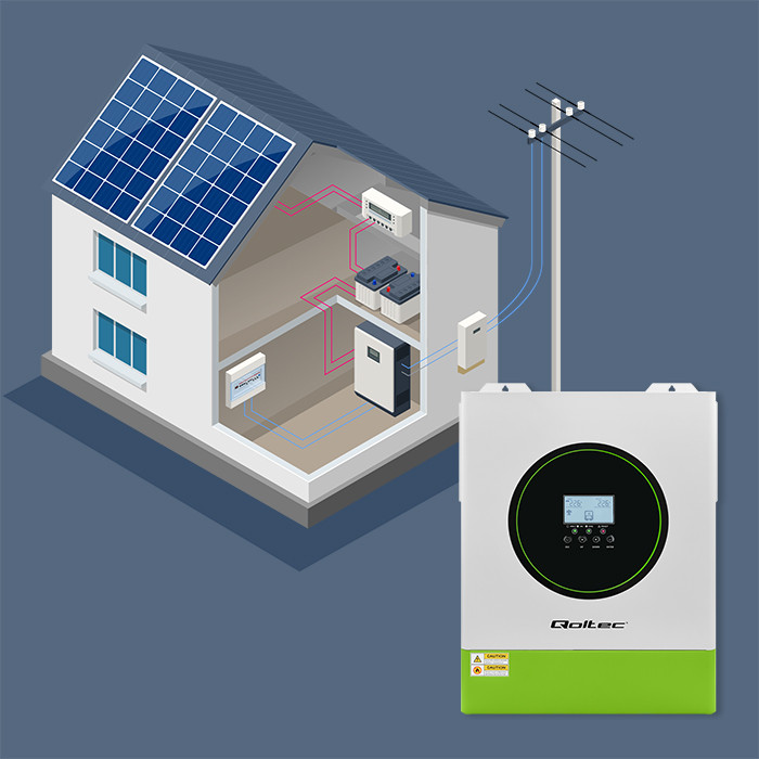 Qoltec Hybrydowy inwerter solarny Off-Grid 11000W | 160A | 48V | MPPT | BMS | Sinus | opcja Wi-Fi | Power Factor 1.0 - zdjęcie 5
