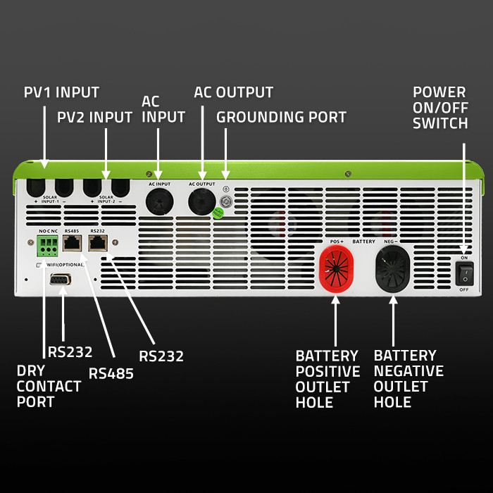 Qoltec Hybrydowy inwerter solarny Off-Grid 11000W | 160A | 48V | MPPT | BMS | Sinus | opcja Wi-Fi | Power Factor 1.0 - zdjęcie 7
