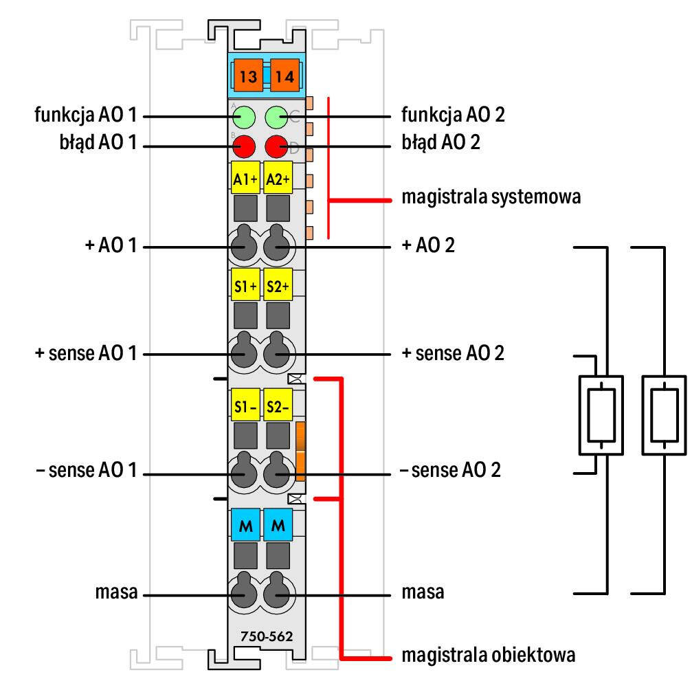 Moduł wyjść analogowych 2-kanałowy; 0 … 10 V / ±10 V DC; 16 bitów - zdjęcie 2