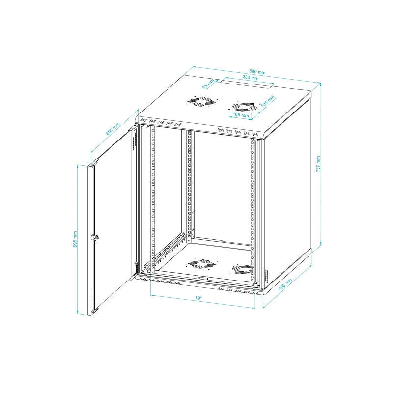Szafa RACK 19" 15U 600 wisząca serwerowa Professional z szybą czarna - zdjęcie 12