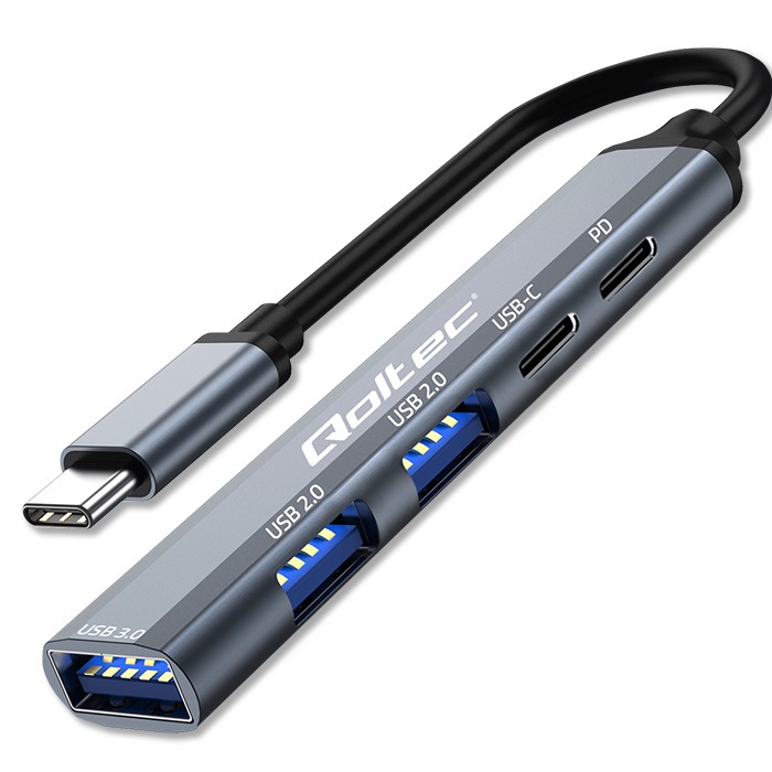 Qoltec Hub Adapter USB-C 3.1 5w1 | USB-C PD| USB-C | 2x USB 2.0 | USB 3.0 - zdjęcie 1