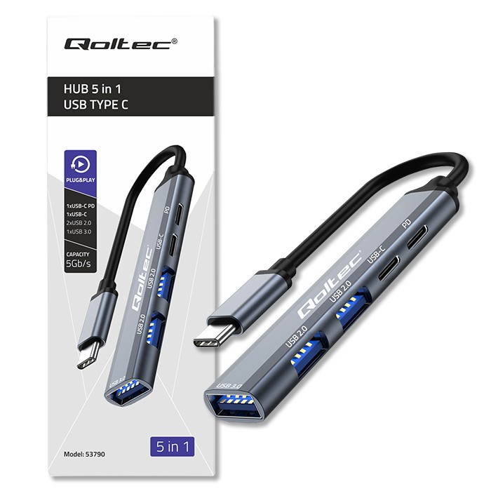 Qoltec Hub Adapter USB-C 3.1 5w1 | USB-C PD| USB-C | 2x USB 2.0 | USB 3.0 - zdjęcie 4