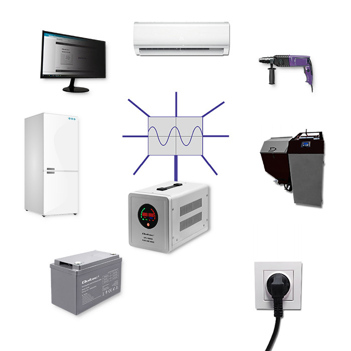 Qoltec Zasilacz awaryjny UPS 1000VA/700 | Przetwornica 12/230V z AVR | Sinus - zdjęcie 6
