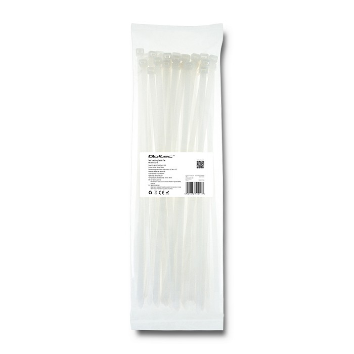 Qoltec Opaski zaciskowe Trytki kablowe | 7.2*350mm | 50 szt. | Nylon66 | UV | Białe - zdjęcie 1