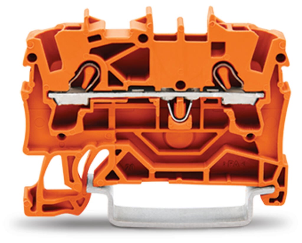 złączka przelotowa 2-przewodowa; 2,5 mm²; do zastosowań Ex e II; opis z boku i na środku; na szynę TS 35 x 15 i 35 x 7,5; Push-in CAGE CLAMP®; 2,50 mm²; pomarańczowy - zdjęcie 1