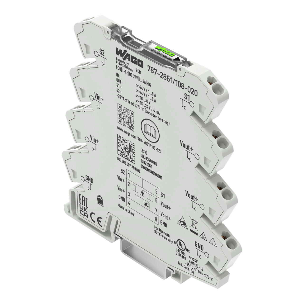 Elektroniczny wyłącznik nadprądowy; 1-kanałowy; napięcie wejściowe 24 V DC; konfig. 1 … 8 A; zestyk sygnalizacyjny - zdjęcie 1