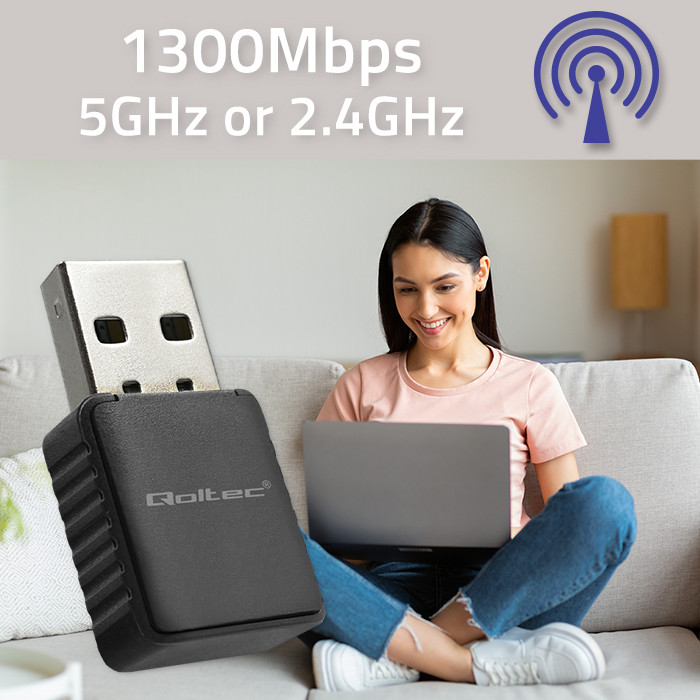 Qoltec Bezprzewodowy Ultra szybki DUAL mini WiFi adapter 2 x 2dBi | Standard AC | USB 3.0 | 1300Mbps - zdjęcie 2