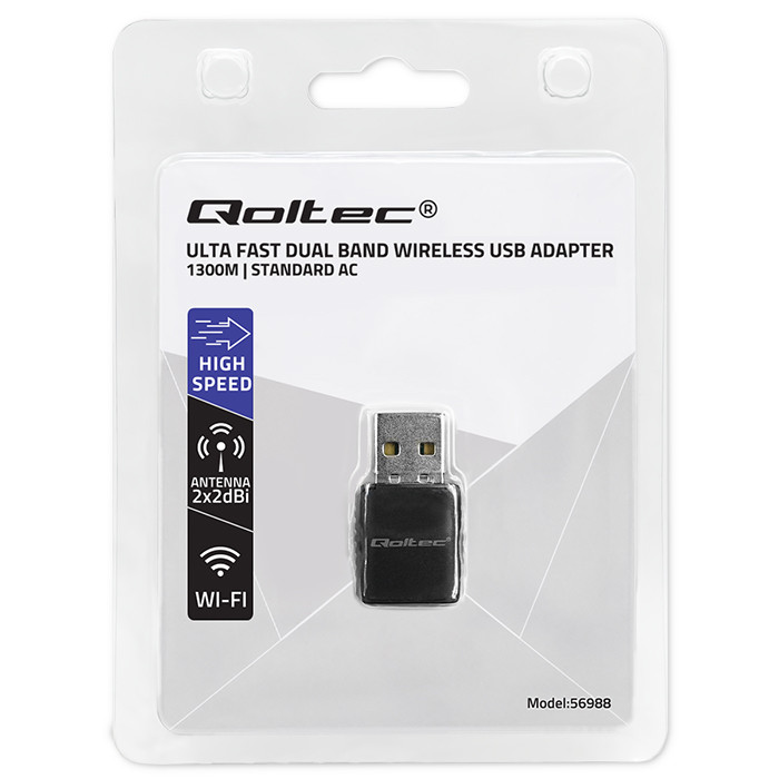 Qoltec Bezprzewodowy Ultra szybki DUAL mini WiFi adapter 2 x 2dBi | Standard AC | USB 3.0 | 1300Mbps - zdjęcie 9