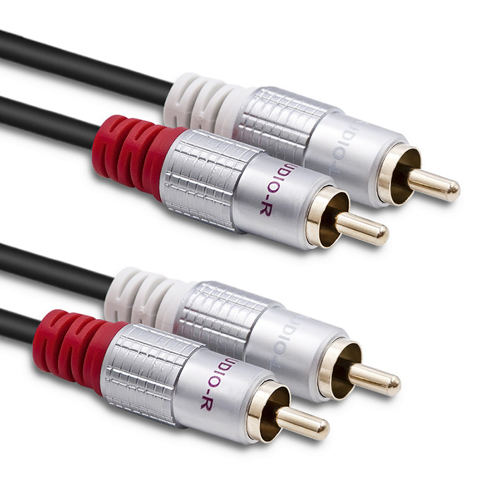 Qoltec Kabel 2x RCA męski / 2x RCA męski | 0.5m | Czarny - zdjęcie 1