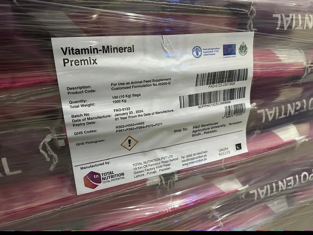 Custom premix delivered to an EU-funded FAO project.