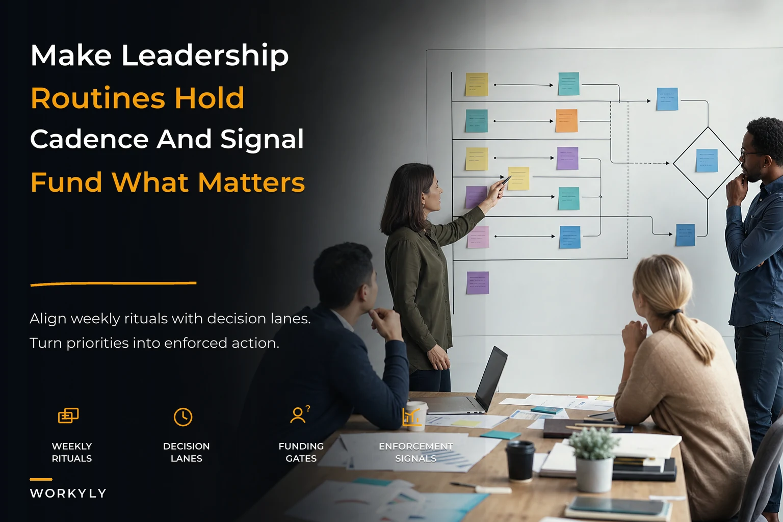 Leadership routines that maintain operating cadence and signal priorities