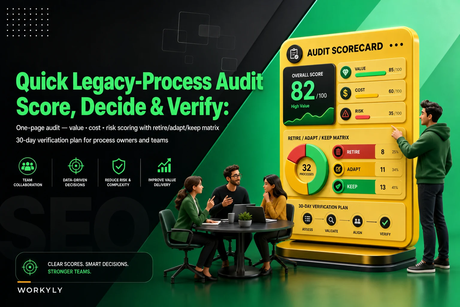 Quick legacy-process audit: score, decide (keep/adapt/retire) and verify in 30 days