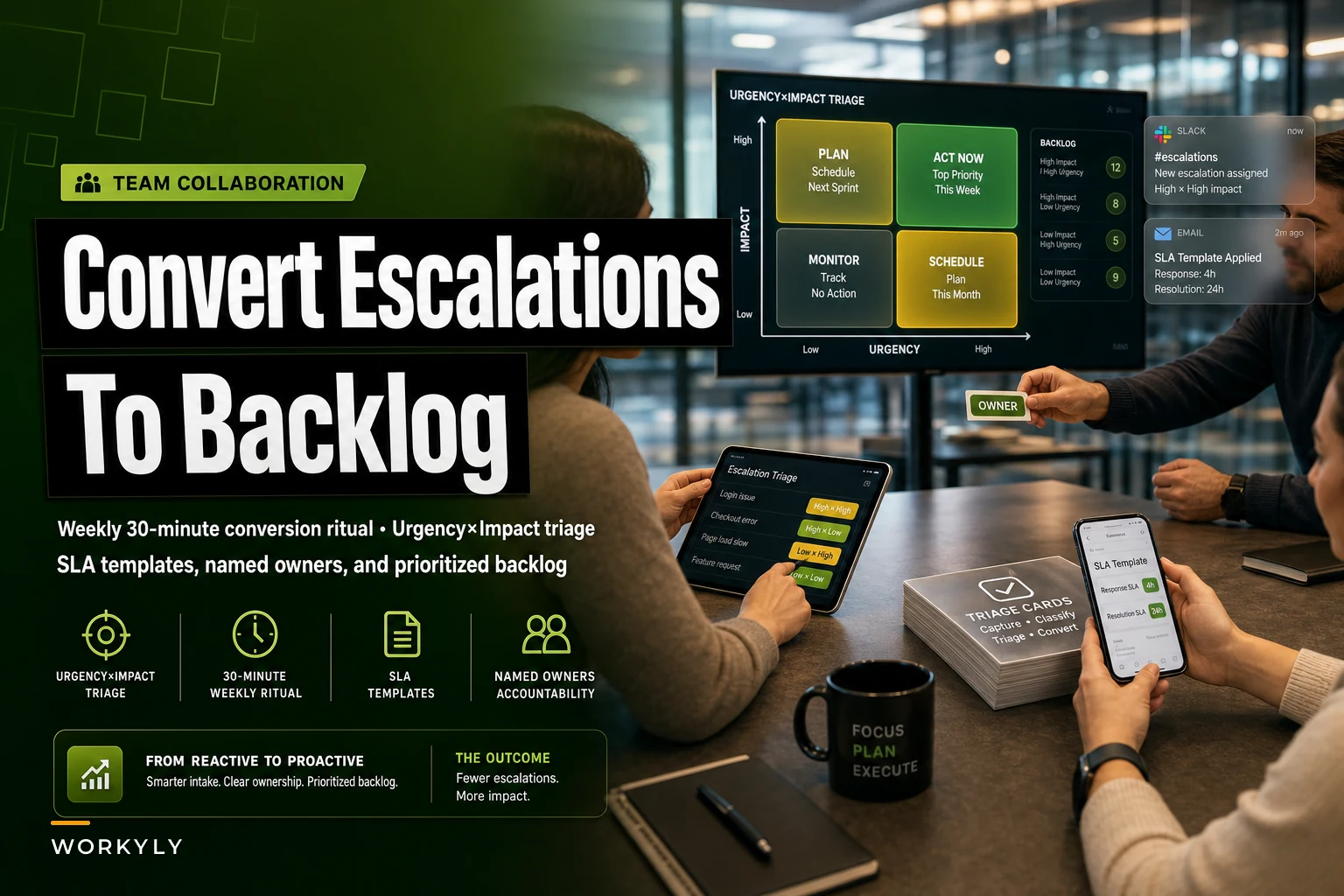 Turn small escalations into backlog work: urgency×impact triage, SLA templates and a weekly conversion ritual