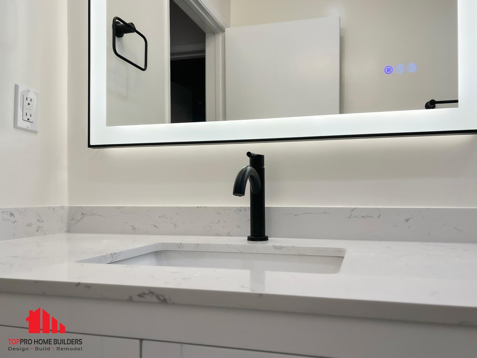 Modern bathroom sink with sleek black faucet