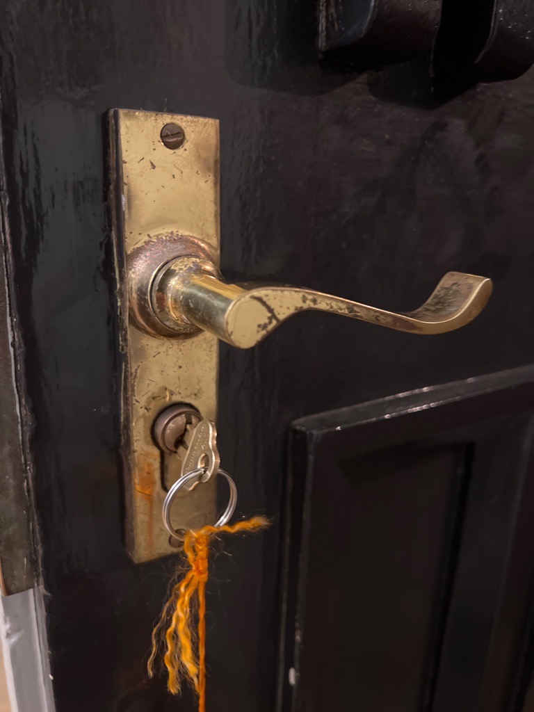 Repaired mortice lock with brass handle