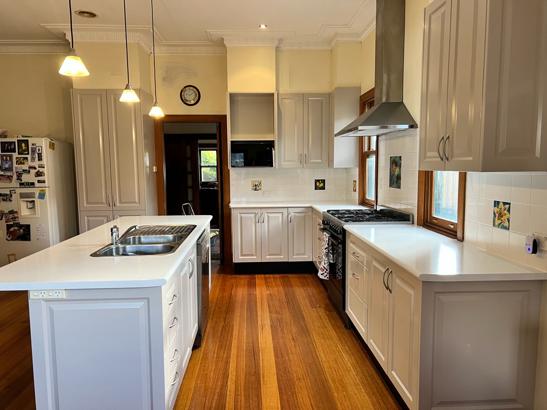 Modern design kitchen with white cabinetry