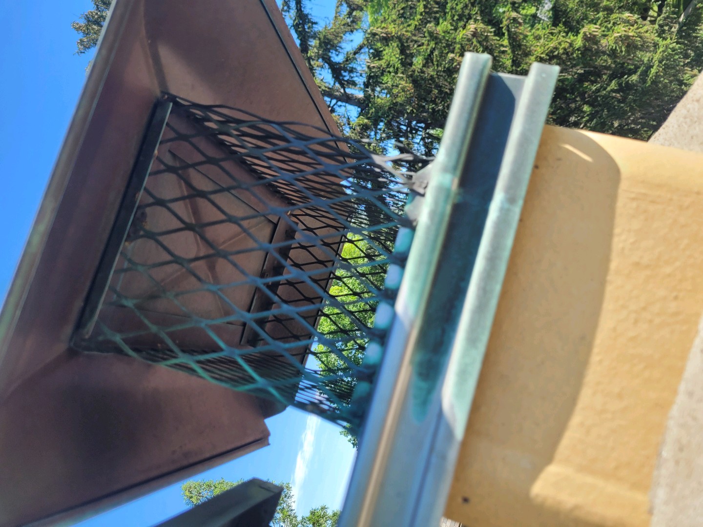 Copper chimney cap with mesh enclosure