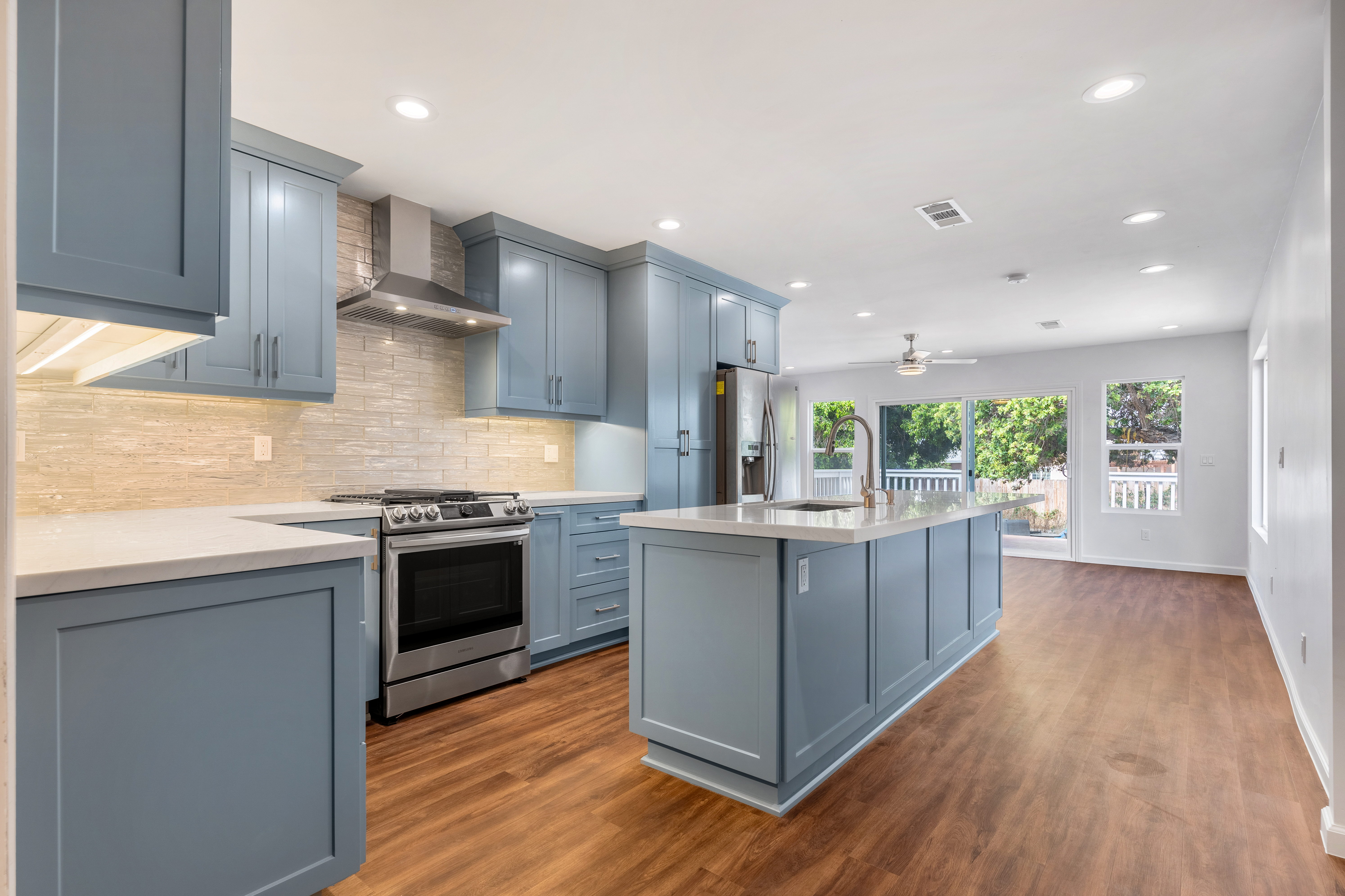 Modern kitchen with blue cabinetry