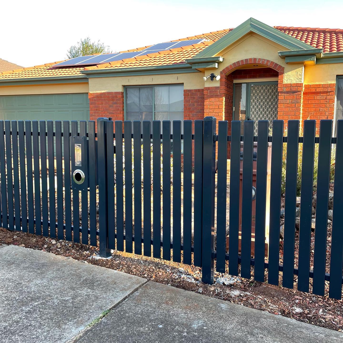 Residential area with steel picket fence