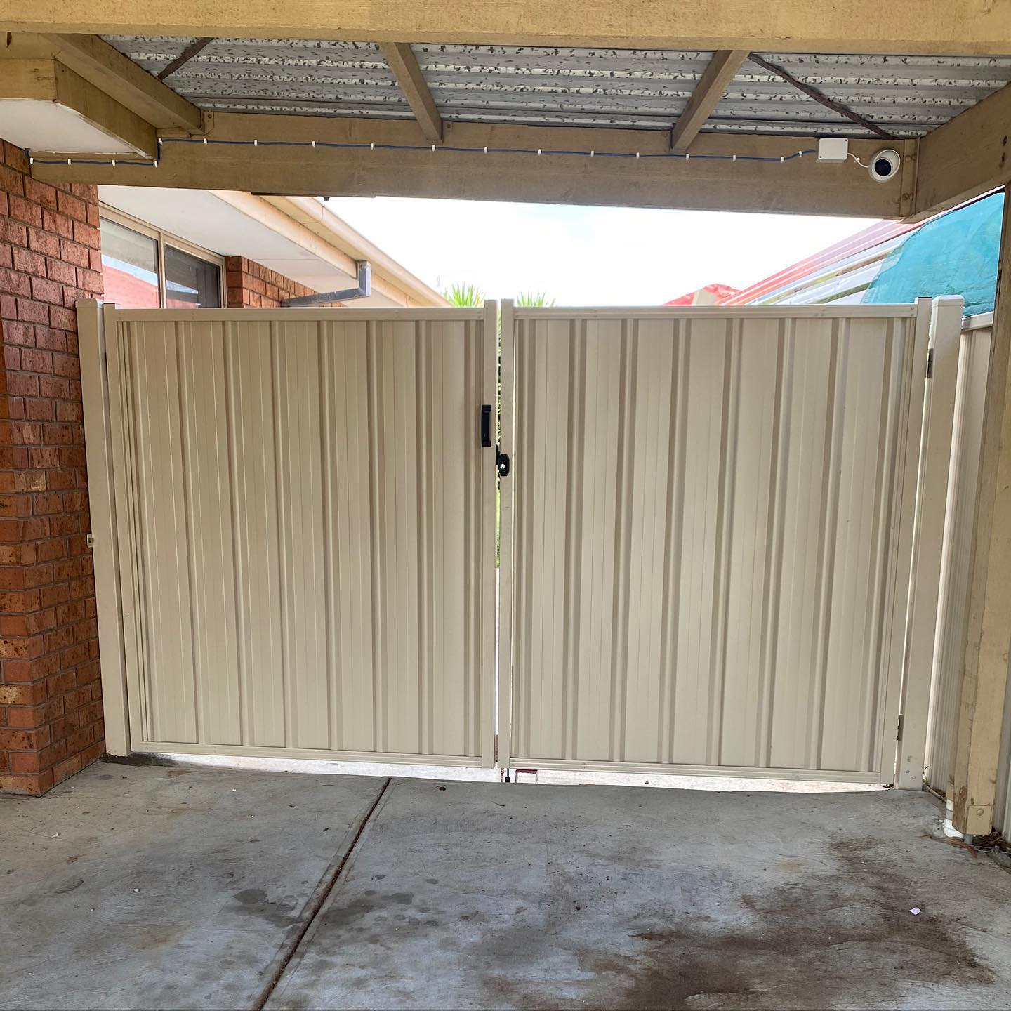 Exceptional Swing Gates Installation in Meadow Heights 3 Installed Colorbond steel double gates in backyard setting