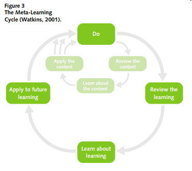 The Meta-Learning Cycle showing nested cycles for content learning and learning about learning.