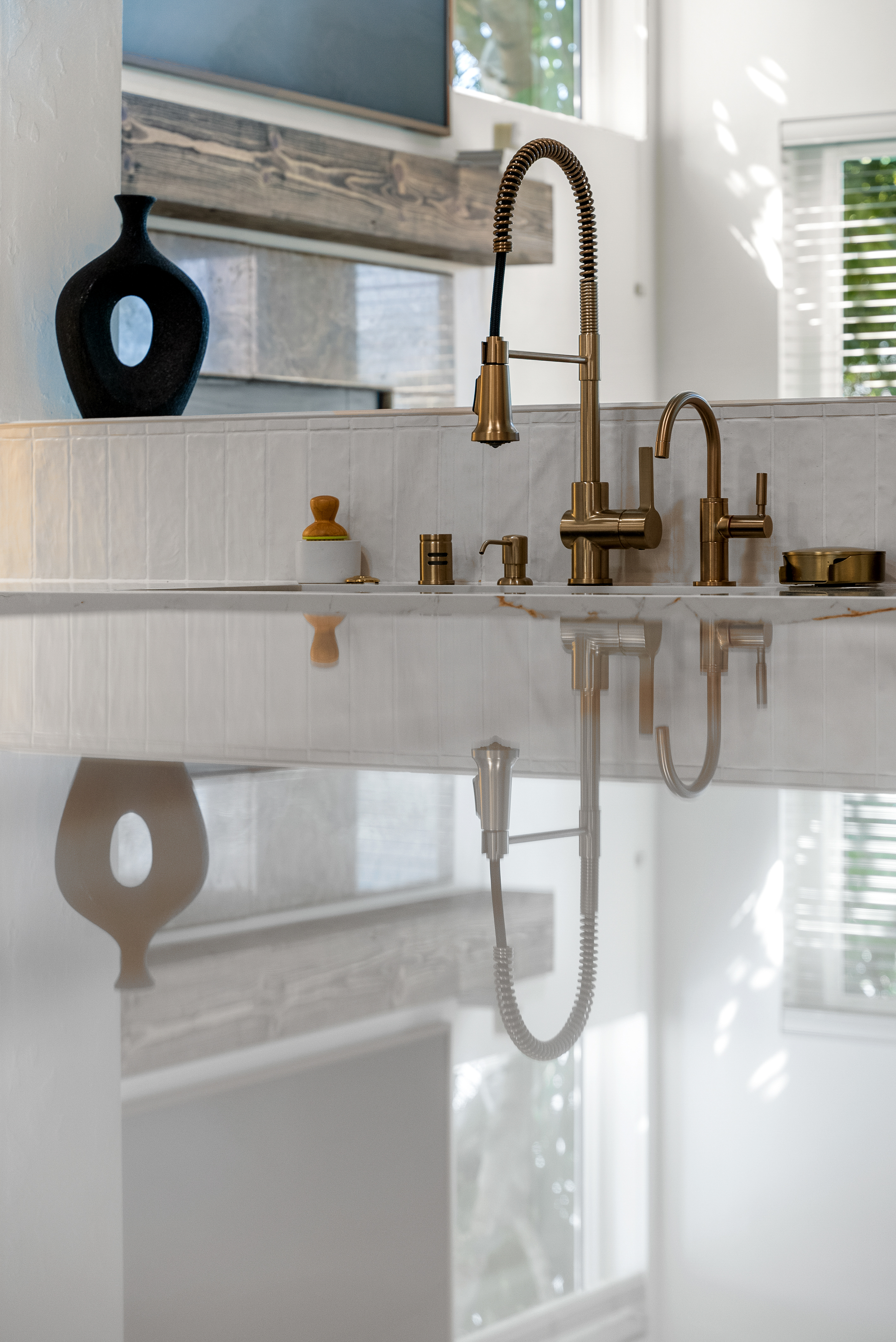 Modern kitchen sink with high-arc coil spring faucet