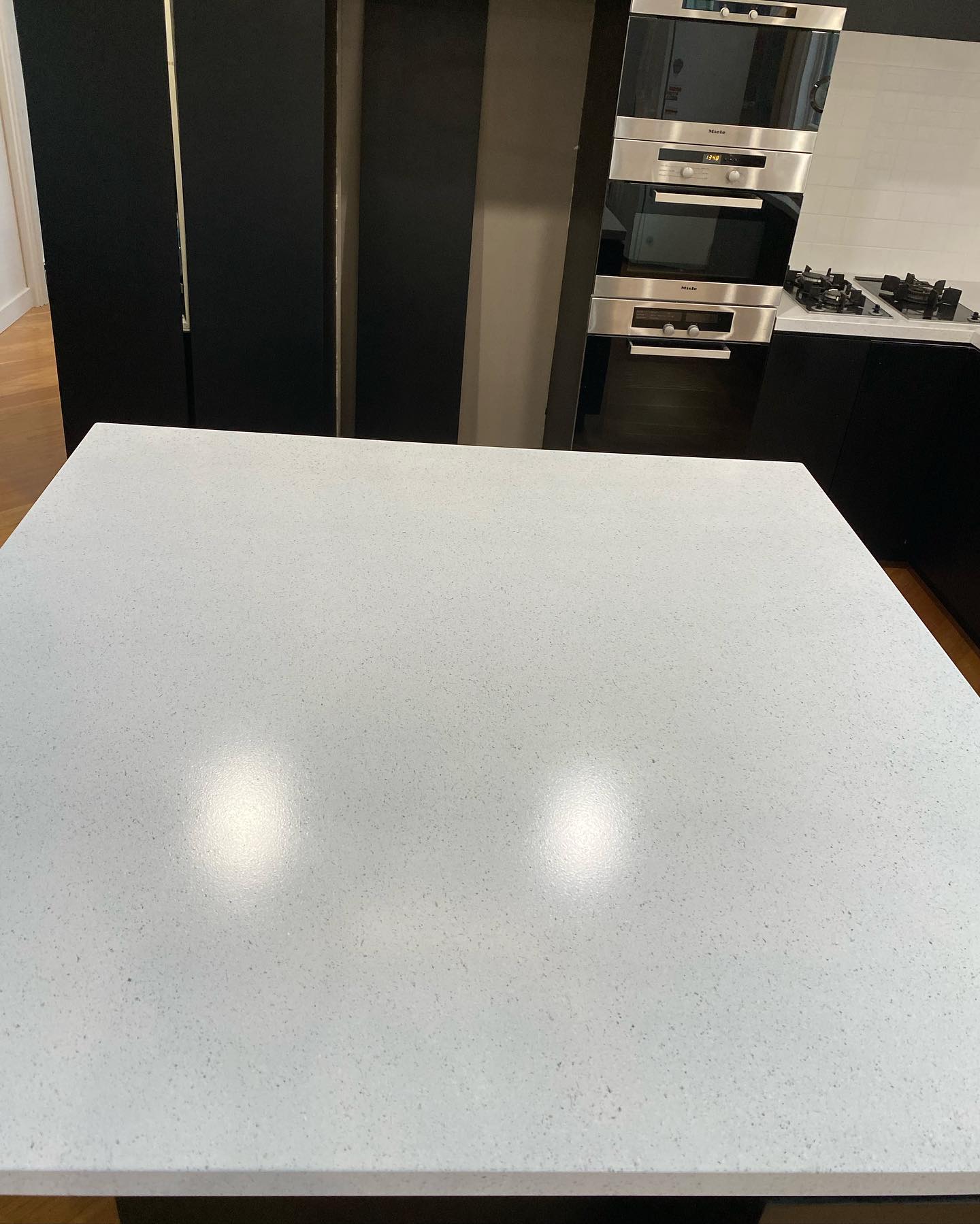 White polished kitchen countertop