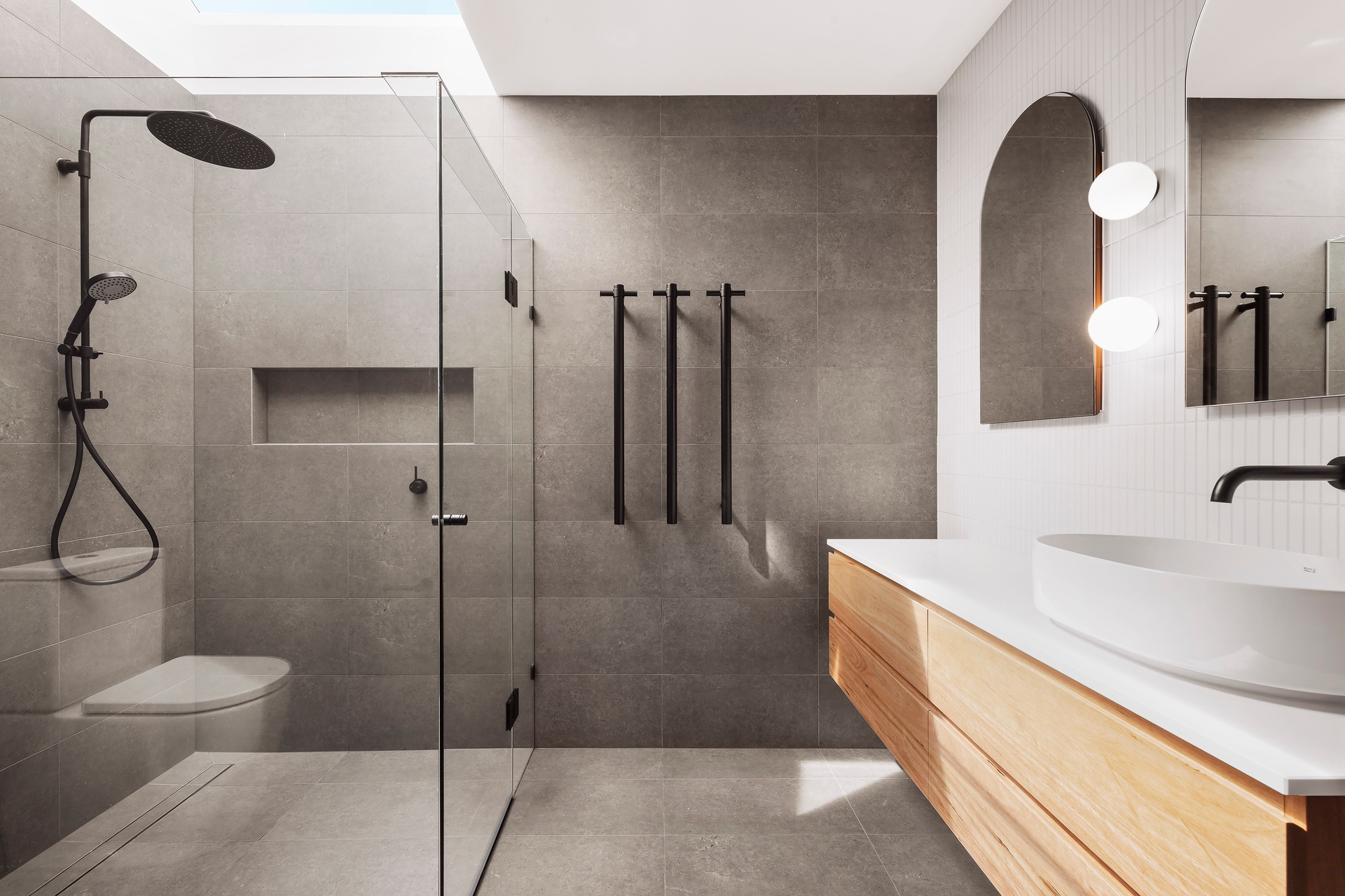 Glass-enclosed shower area